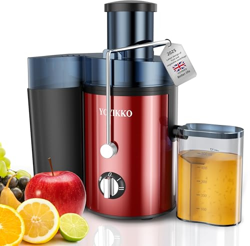 Licuadoras Para Verduras y Frutas, ajuste de 3 velocidades, extractor de frutas y verduras de 800W con boca ancha de 75 mm, fácil de limpiar, acero inoxidable sin BPA (Rojo-60)