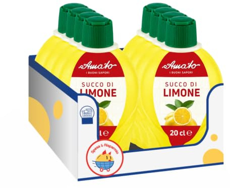 Amato Succo di Limone 200 ml, Succo di Limone Pronto all'Uso, Condimento Naturale per Pesce, Insalate, Bevande e Dolci, Bottiglia Spremi, Confezione Multipla da 4/8/12 Pezzi (8 PEZZI)