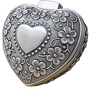 Belons Herz Schmuckkästchen Schmuckschatulle Zinklegierung Schmuckdose Schmuckbox Ring Kette Ohrringe Herzdose für Damen Mädchen, Antike Silber