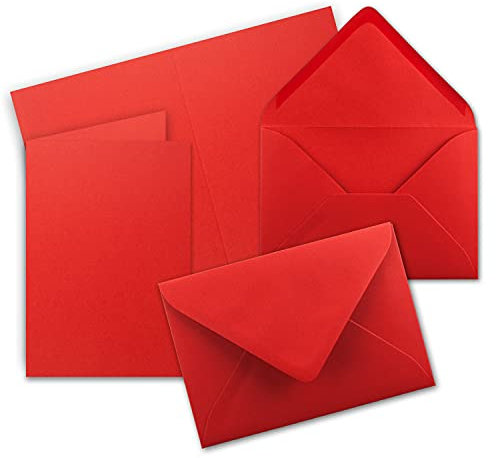 Faltkarten Set mit Brief-Umschlägen DIN A6 / C6 in leuchtendes Rot - 50 Sets - 14,8 x 10,5 cm - Serie FarbenFroh