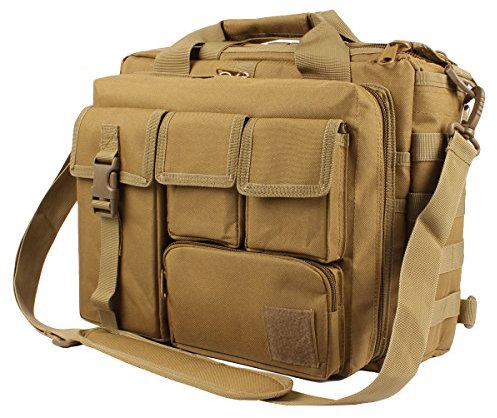 GES Multifunktion Herren Militärische Taktische Nylon Schulter Laptop Umhängetasche Aktentasche Handtaschen Laptop Tasche Schultasche Große Genug für 15.6 Laptop/Kamera (Braun)