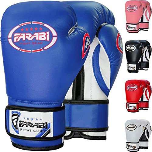 Farabi Sports Guantes Boxeo niño Guantes Muay Thai 4 oz 6 oz 8 oz Guantes de Boxeo niño MMA Muay Thai niños Guante Saco de Boxeo (Blue, 8-oz)