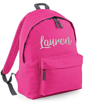 Edward Sinclair Fuchisa Personalisierter Namensrucksack, mit silbernem Glitzer-Druck