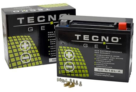 TECNO-GEL Motorrad Qualitäts Batterie Y50-N18L-A, 12V Gel-Batterie 20 Ah (DIN 52016), 205x90x160 mm
