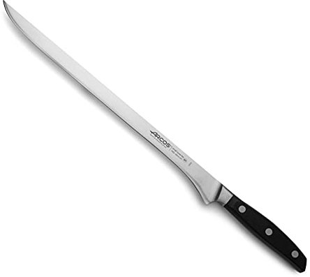 Arcos - Couteau à découper en acier inoxydable. Couteau à trancher pour couper le jambon et la viande. Poignée en polyoxyméthylène ergonomique et lame de 300 mm. Série Manhattan. Couleur noire.