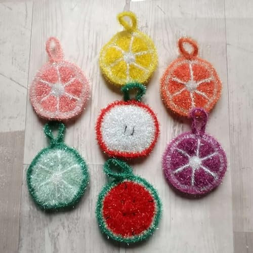 Eponge tawashi fruit, durable, accessoire pour la vaisselle ou le corps, lavable en machine, rondelle grand diamètre, fait main au crochet,