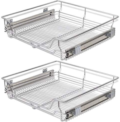 Festnight 2Stk.60cm Ausziehbare Einbauschublade Teleskopschublade Küchenschublade Schlafzimmerschublade Drahtkörbe Korbauszug Silberfarbe für 600mm breite Küchenschrank Silber