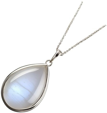 Züssi Mondstein Halskette Damen aus reinem 925 Sterling Silber - Echter Mondstein Edelstein Schmuck - Frauen Halskette in Tropfenform