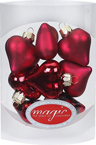 MAGIC Weihnachtsbaumanhäger Herz 8tlg 4cm | Inge Glas Farbe Ochsenblut rot | Weihnachtskugeln Mini Herzchen | Geschenkanhänger Christbaumschmuck