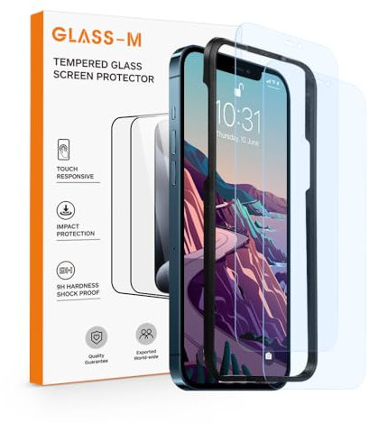 GLASS-M [2 Pack Anti-Blue Light Screen Protector for iPhone 12 Pro Max, Eye Protection Tempered Glass Film with Easy Installation Frame, Blue Light Block Screen Cover