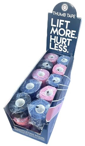 Sporttape Daumen Bandage für Gewichtheben: Hook Grip Tape 7 m Rolle selbstklebend wasserfest elastisch | Sport Gym Krafttraining Thumb Support Weightlifting (Box of 30 Mixed Colours)