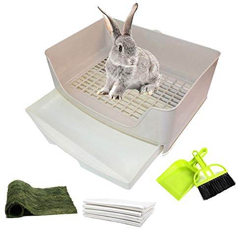 PINVNBY Litter Box for Rabbits with Drawer,Plastic Rabbit Toilet Box,Large Corner Bunny Potty Trainer Pan for Guinea Pig Chinchilla Ferret Small Animals(Brown)