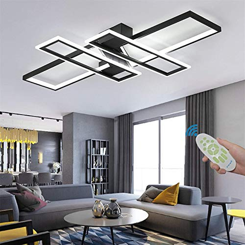 SMG Modern LED Ceiling Lights Fixture for Bedroom, 47 Remote Control Dimmable Led Chandelier, Flush Mount Square Design Ceiling Lamp for Kitchen Living Room Black