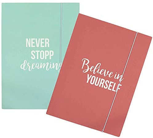 Papierdrachen 2 hochwertige Sammelmappen für Jugendliche und Erwachsene | DIN A4 | Motiv Pastell/Statements - Heftsammler - Dokumentenmappe - Set 6