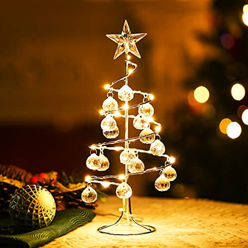 Shinowa Weihnachtsbeleuchtung Tischdeko, 10 Zoll Weihnachtsdeko Weihnachtslichter mit Kristallkugel Led Tischlampe Drehbare Schreibtischlampe für Weihnachten Wohnzimmer Dekoration, Silber