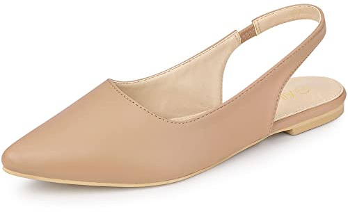 Allegra K Women Faux Leather Pointed Toe Slingback Flat Pumps Rubber | Slip On Style Easy On And Off Cushioned Comfort Versatile For Daily Wear Pointed Toe Slingback Design