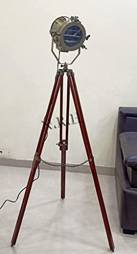 Nautical Replica Hub Treppiede Lampada Da Terra Riflettore In Legno Treppiede Collezionabile Vintage Searchlight Home Decor
