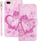 AOSBUTURY Handyhülle Tasche Book Cove für iPhone 7 Plus/iPhone 8 Plus (5.5 Zoll) Hülle Blume Liebe Herz Muster Marmor PU Leder Klapphülle Brieftasche Schutzhülle Etui Flip Case,Rosa