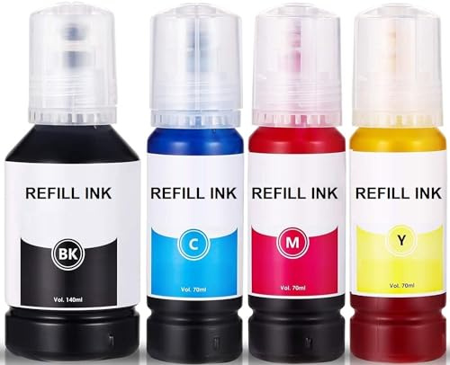350 ml Multipack Refill Tinte Schwarz, Cyan, Magenta, Gelb, kompatibel mit Epson Ecotank 101, 102, 103, 104, 105, 106, 113