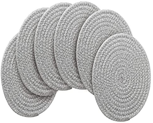 WENFOME Gewebte Tischsets aus Baumwolle, 35,05 cm, runde, graue, dicke Tischsets aus Baumwollseil, geflochtene Tischsets im Rattan-Stil, mit rustikalem Design, für Esstisch, 6 Stück