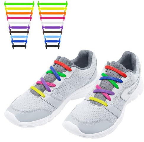 RJ-Sport (20 Schnürrlie's Elastische Silikon Schnürsenkel flach für Kinder und Erwachsene - perfekter schleifenloser Schnürbänder Ersatz(Mehrfarbig)