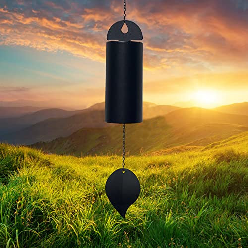 Campane a vento con sonaglio profondo della serenità – Campana a vento cilindrica in metallo per esterni in rame anticato per patio, cortile, portico, giardino, decorazione, 71,1 cm grande