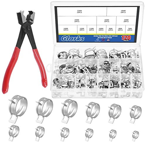 Glarks 121 clip a molla in 12 misure da 7 a 22 mm, in silicone per carburante, morsetti per tubi di aspirazione a bassa pressione, kit assortito con 1 pinza per fascette Clic-R