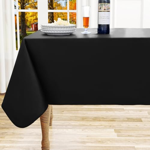 homing Rectangle Vinyl Tablecloth, Waterproof Spillproof Plastic Flannel Backed Table Cloth, Wipe Clean Table Cover for Dining, Buffet Parties and Camping (Black, 60 x 84)