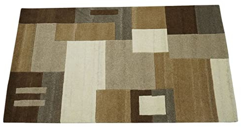 WAWA TEPPICH Von Hand geknüpfter Wollteppich Beige 90 x 160 cm N-771 | Wollteppich aus indischer Handarbeit, sorgfältig von Hand gefertigt