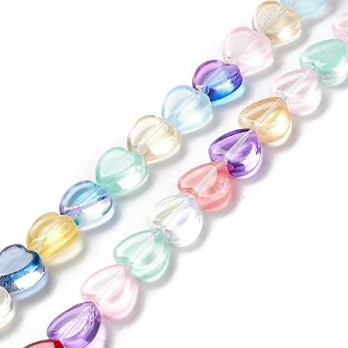 Crafans 2 Stränge, transparente Herz-Glasperlen, bunt, Mini-Herz-Glaskristallperlen für Schmuckherstellung, Handwerk, Halsketten, Armbänder, ca. 35 Stück/Strang