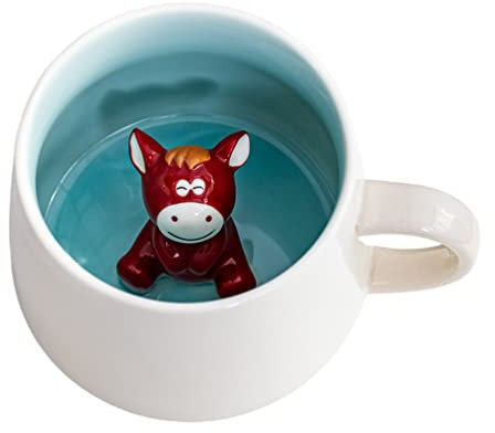 Biigming Tasse Cheval 3D, Tasse Aniaml 3D en Céramique, 350 ml Mug Humour Faite à la Main, Tasse à Café comme Cadeaux pour Noël, Anniversaire, Femmes, Enfants(Cheval)