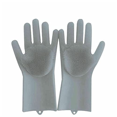 Cusstally Guantes for Lavar Platos, Gel de sílice mágico Cepillo for Lavar Platos Esponja for Lavar Platos Guantes de Goma for Fregar Cocina Guantes para Lavar Platos (Color : Gray)