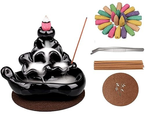 Aaliyahh Bruciatore di incenso in ceramica con 30 coni, 30 Bastoncini di Incenso,portaincenso a cascata, ornamento per aromaterapia, decorazioni zen, decorazioni per la casa