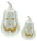 FRANK FLECHTWAREN LED-Kürbis White, 2er Set, Porzellan, warmweiße LED, batteriebetrieben, An-/Aus-Schalter Maße: Ø 7 x 11 cm, Ø 11 x 17 cm, Gruselige lustige Halloween Beleuchtung und Deko
