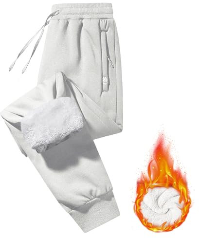 Imuedaen Jogginghose Herren Winter Fleece Gefüttert Warme Trainingshose Fleece Plüsch Gefüttert Jogger Hose Sweatpants Winterhose Traininghose mit Tasche (AA Hellgrau, M)