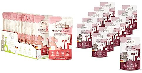 MjAMjAM 1111312 - purer Fleischgenuss - zartes Känguru pur 12er Pack & - Premium Nassfutter für Katzen - Quetschie - herzhaftes Wild & Kaninchen an fruchtigen Heidelbeeren, 12er Pack