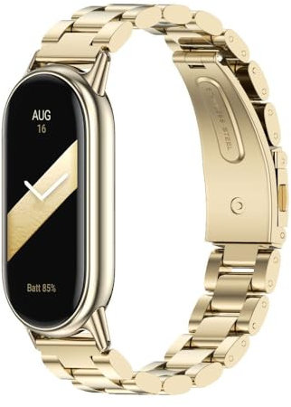 PINHEN Kompatibel mit Xiaomi Mi Band 8 / Mi Band 9 Armband - Edelstahl Metall Armband Ersatz für Xiaomi Mi Band 8 Smart MiBand Zubehör (Gold)