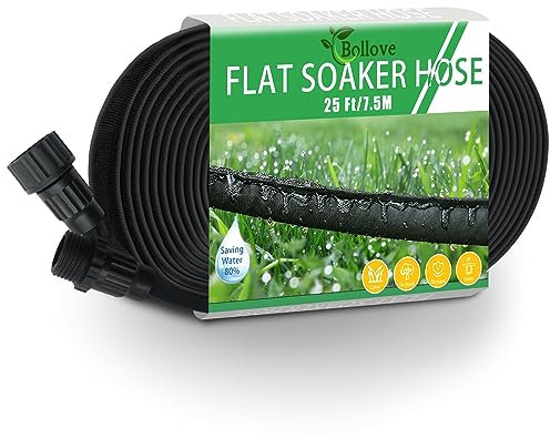 Manguera plana de remojo para camas de jardín de 25 pies, diseño de doble capa resistente, manguera de riego por goteo ahorra un 80% de agua, a prueba de fugas, manguera de aspersor de doble capa