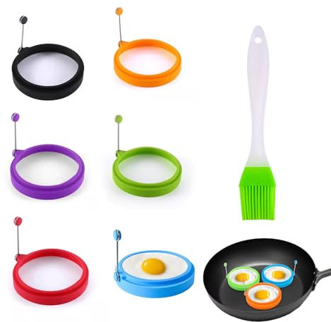 EULAPGOE 6 Pièces Moule à Oeufs Au Plat, 10cm Silicone Anneau à Oeufs Moule à Omelette Antiadhésif avec Poignées Anneau à Oeufs Résistant à La Chaleur pour Les Pâtés en Croûte