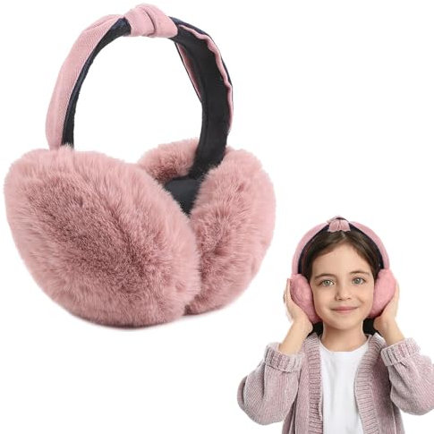 Riisoyu Winter Ohrenwärmer Plüsch, Winter Ohrenschützer Faltbare Mädchen Ohrenmuscheln Weiche Kälteschutz Unisex Plüsch Ohrenmuscheln Gestrickte Kunstpelz Warme Earmuffs Ohrenwärmer für Damen, Rosa