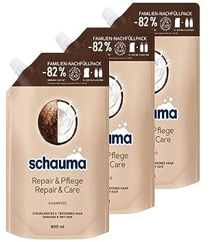 Schauma Shampoo Repair & Pflege Nachfüllpack (800 ml), Haarshampoo repariert das Haar und sorgt für Geschmeidigkeit, Reparatur-Shampoo für strapaziertes & trockenes Haar, 3x 800 ml