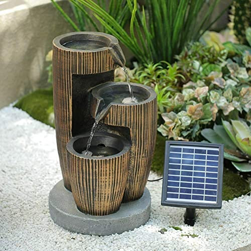 Indoor/Outdoor Garden Water Fountain Outdoor water fountain 3 Tier Barrel Flowing Water Feature Outdoor Solar Garden Fountain LED Light Decor for Deck, Patio, Porch, Yard Decor Decoration