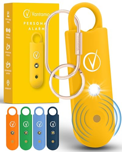Vantamo Personal Alarms for Women with Strobe LED Light, Extra Loud 130dB Self Defense Keychain with 2 Dynamics, Unique Panic Alarm with Keychain & Keyring for Bag or Backpack and Low Battery Notice