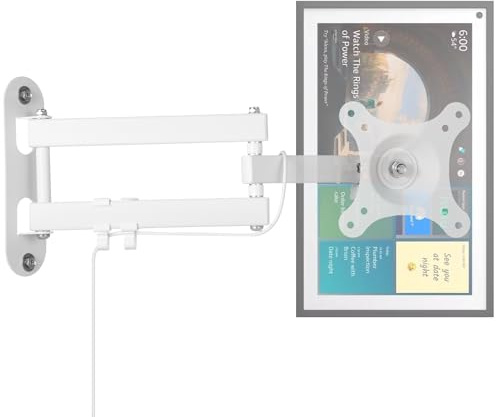 Full Motion Wandhalterung für Echo Show 15, Monitor Wandhalterung für 15-28 Zoll Monitore Fernseher, Schwenkbar und Neigbar 360 Drehung Wandhalterung für Alexa Echo Show 15, Verstellbar und Ausziehbar