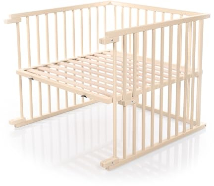 babybay Kinderbett Umbausatz für Beistellbetten stufenlos verstellbar passend für Modell Original/Babybett Größe: 132 cm x 81 cm aus massivem Buchenholz, beige lackiert