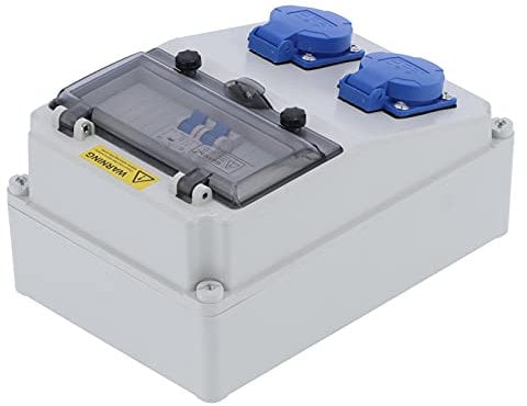 Distributore di Corrente a Muro 2 Posizioni per Scatola Elettrica Cantiere Esterna 16A 220‑250V, Guscio in ABS, Protezione IP65, Coperchio Incernierato a Chiusura Automatica