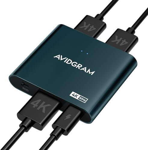 HDMI Splitter 1 in 2 Out 4K, AVIDGRAM HDMI 2 Port Splitter with Auto, Copy, and Fixed Mode for Dual Identical Display, Compatible with Xbox, PS4 Pro, PS5 (Green)