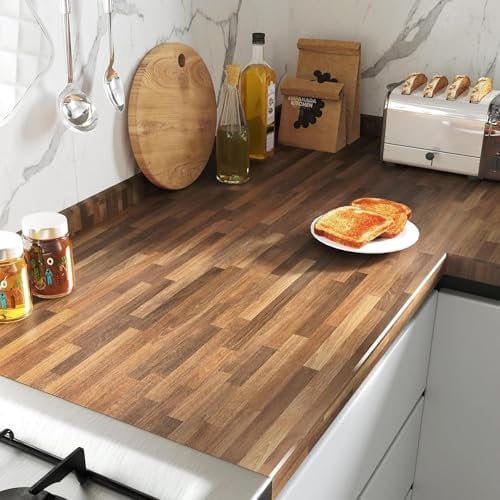 FunStick Papel Pintado Madera Papel Pintado Pared Efecto Panel Vinilo Adhesivo para Encimera Cocina Marrón Impermeable Vinilo Adhesivo Efecto Madera Encimera Vinilos para Mesa Comedor Cocina 30CM×5M