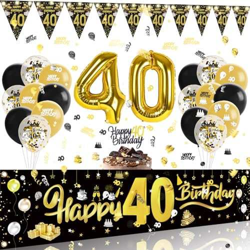 40 Geburtstag Männer Frauen Deko mit Lichterkette,Streudeko Luftballon 40 Geburtstag Deko Set,Geburtstagsdeko 40 Kuchen,Deko 40 Geburtstage Frau Mann,Konfetti Luftballons Girlande 40. Geburtstage Deko