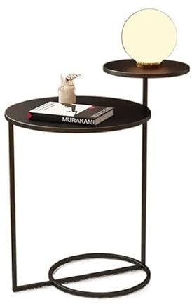 Wohnzimmertisch Beistelltisch aus Metall, Sofatisch, kleine runde Couchtische mit 2 Tischplatten, Akzent-Couchtisch mit Rostschutz und Wasserfestigkeit, Snack-Tisch for den Innen- und Außenbereich Kaf
